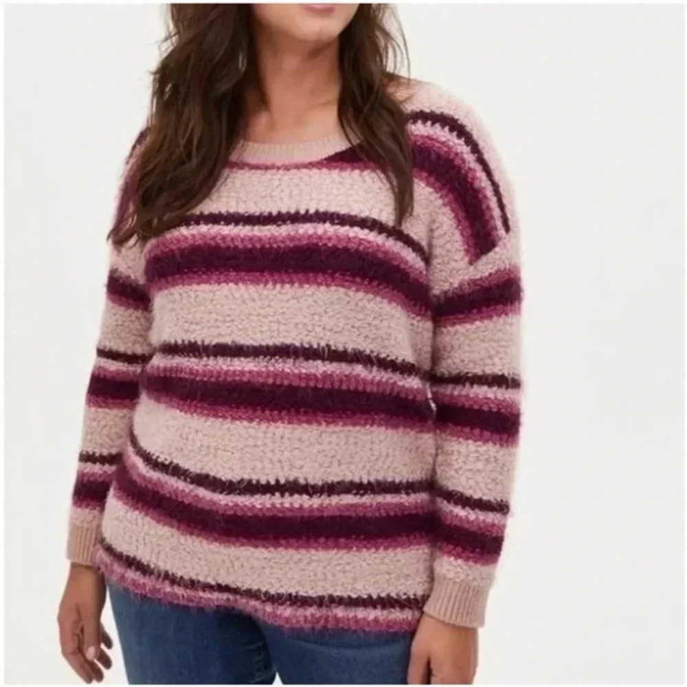 Torrid Sweater Pink Stripe Crewneck Tunic Pullover Womens Size 0 Cozy Comfy